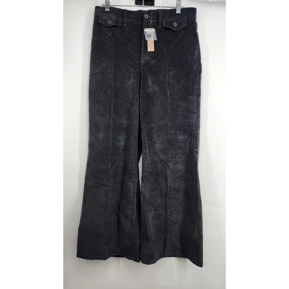 J.Crew Womens P29 Petite Black Wide Leg‎ Washed Velvet Trousers NWT